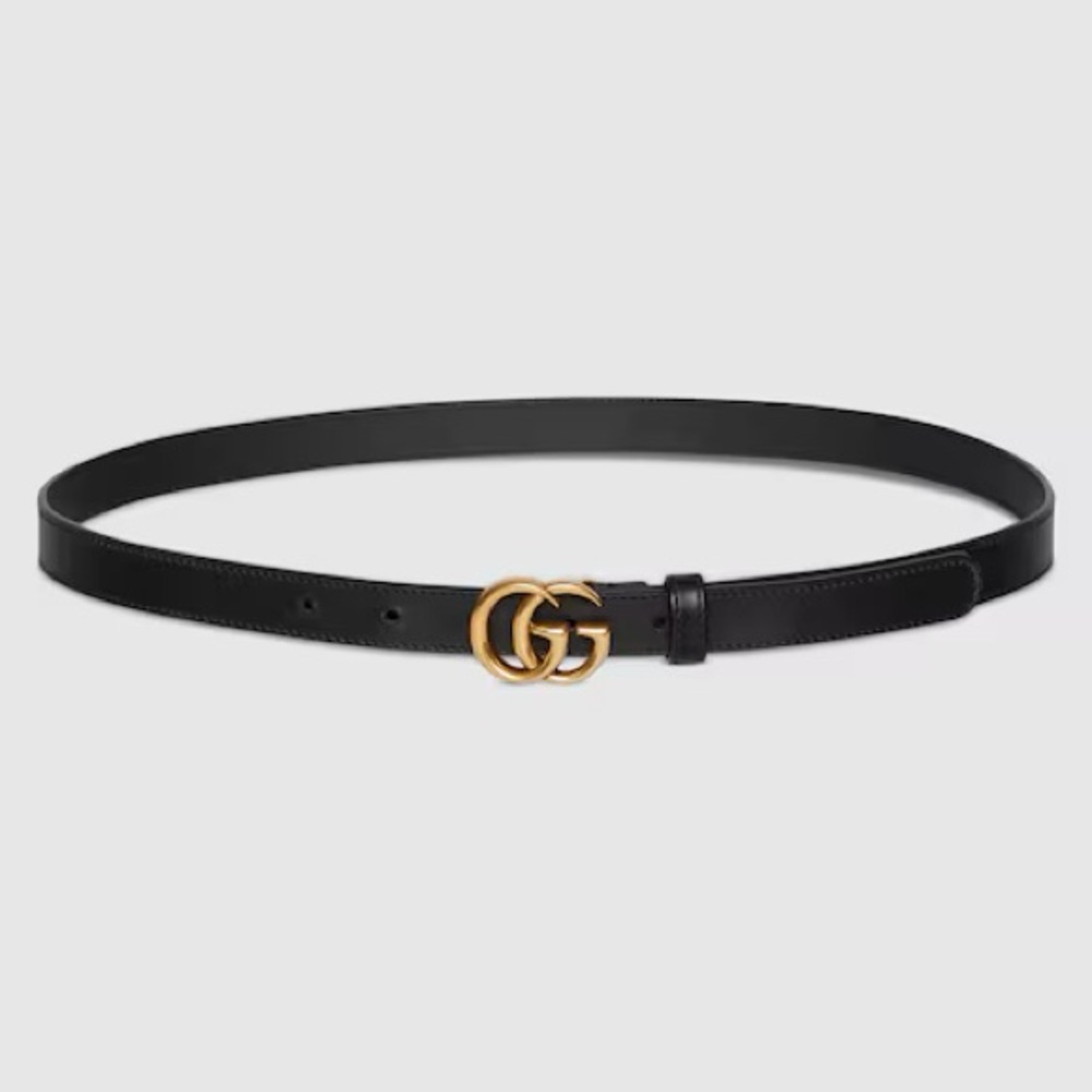 Gucci Black Leather Belt with Gold Double G Buckle